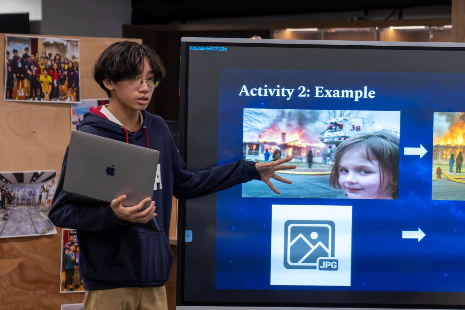 A tutor presents a worked example on screen, showing how an AI image tool transforms one picture into another.